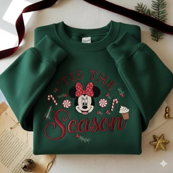 Embroidered Minnie Christmas Sweatshirt, Disney Tis the Season Sweater, Holiday Minnie Crewneck