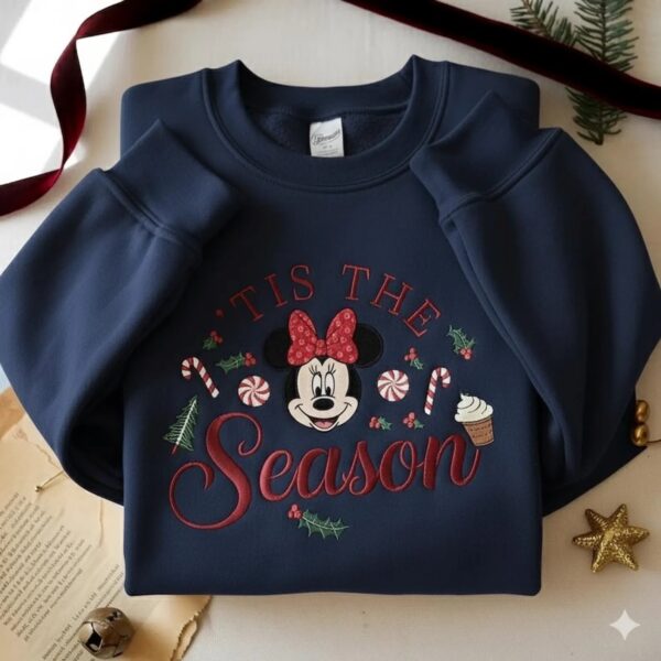 Embroidered Minnie Christmas Sweatshirt, Disney Tis the Season Sweater, Holiday Minnie Crewneck