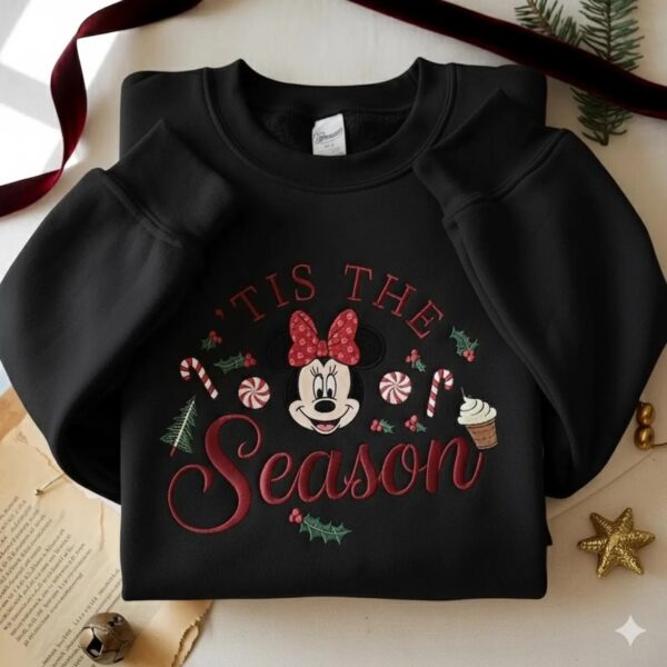 Embroidered Minnie Christmas Sweatshirt, Disney Tis the Season Sweater, Holiday Minnie Crewneck