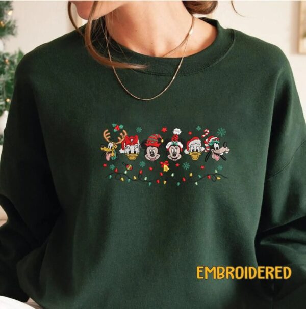 Embroidered Mickey & Friends Christmas Sweatshirt, Disneyland Disneyworld Christmas Embroidery Sweatshirt