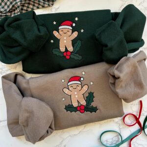 Embroidered Christmas Gingerbread Sweatshirt, Holiday Sweatshirt,Gingerbread Man Embroidered Sweater