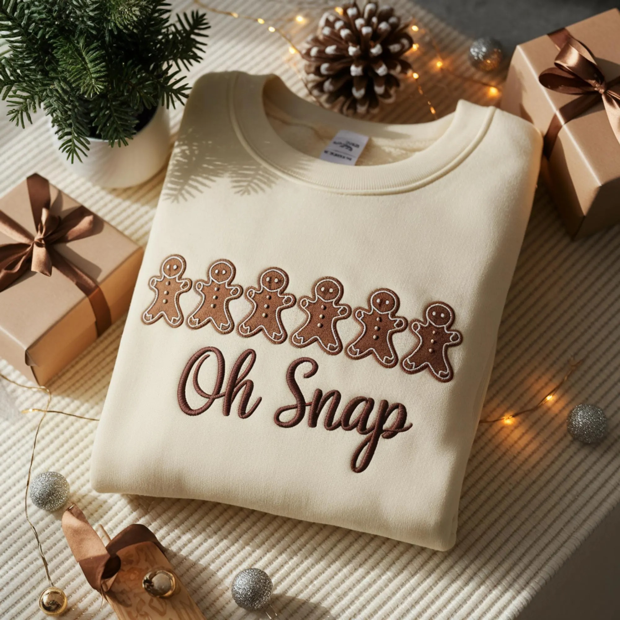 Gingerbread Embroidered Christmas Sweatshirt: Sparkly Holiday Crewneck