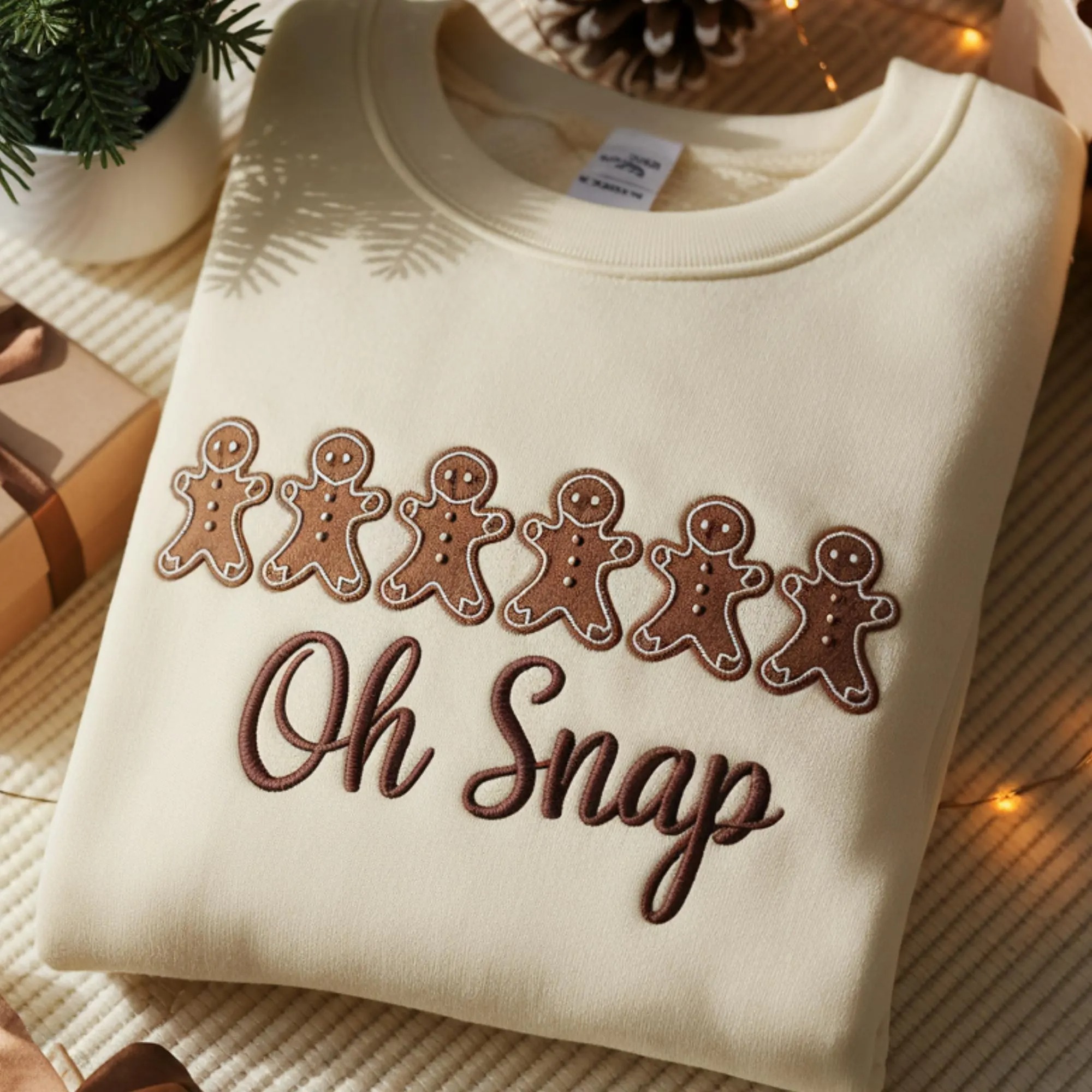 Gingerbread Embroidered Christmas Sweatshirt: Sparkly Holiday Crewneck