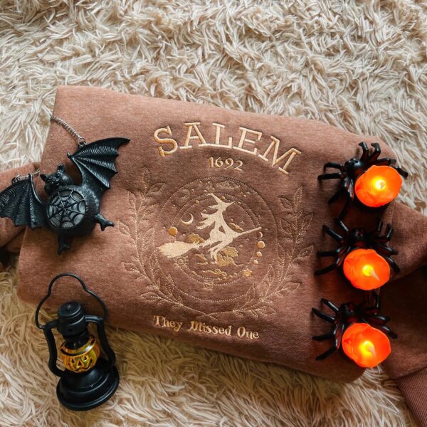 Salem They Missed One Embroidered Sweatshirt, Salem Witch Crewneck, Halloween Outfit Apparel