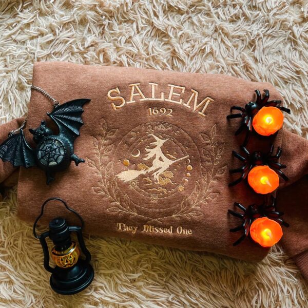 Salem They Missed One Embroidered Sweatshirt, Salem Witch Crewneck, Halloween Outfit Apparel