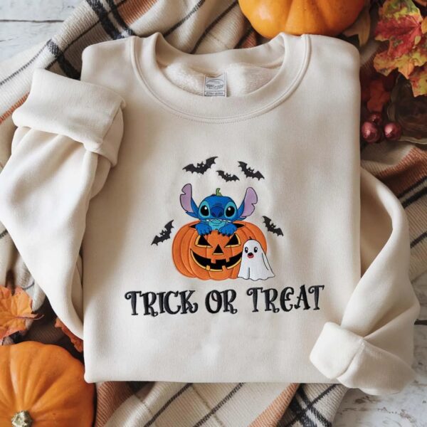 Embroidered Stitch Halloween Sweatshirt, Lilo Stitch Halloween Shirt
