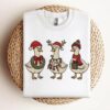 Embroidered Merry Christmas Goose Shirt, Goose With Santa Hat Embroidery Sweatshirt, Christmas Embroidered Holiday Crewneck