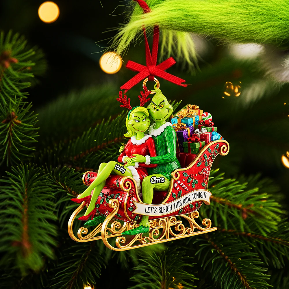 The Grinch Ornament, Merry Grinchmas Ornament, Funny Grinch Monster Ornament, Personalized Green Monster Couple Christmas