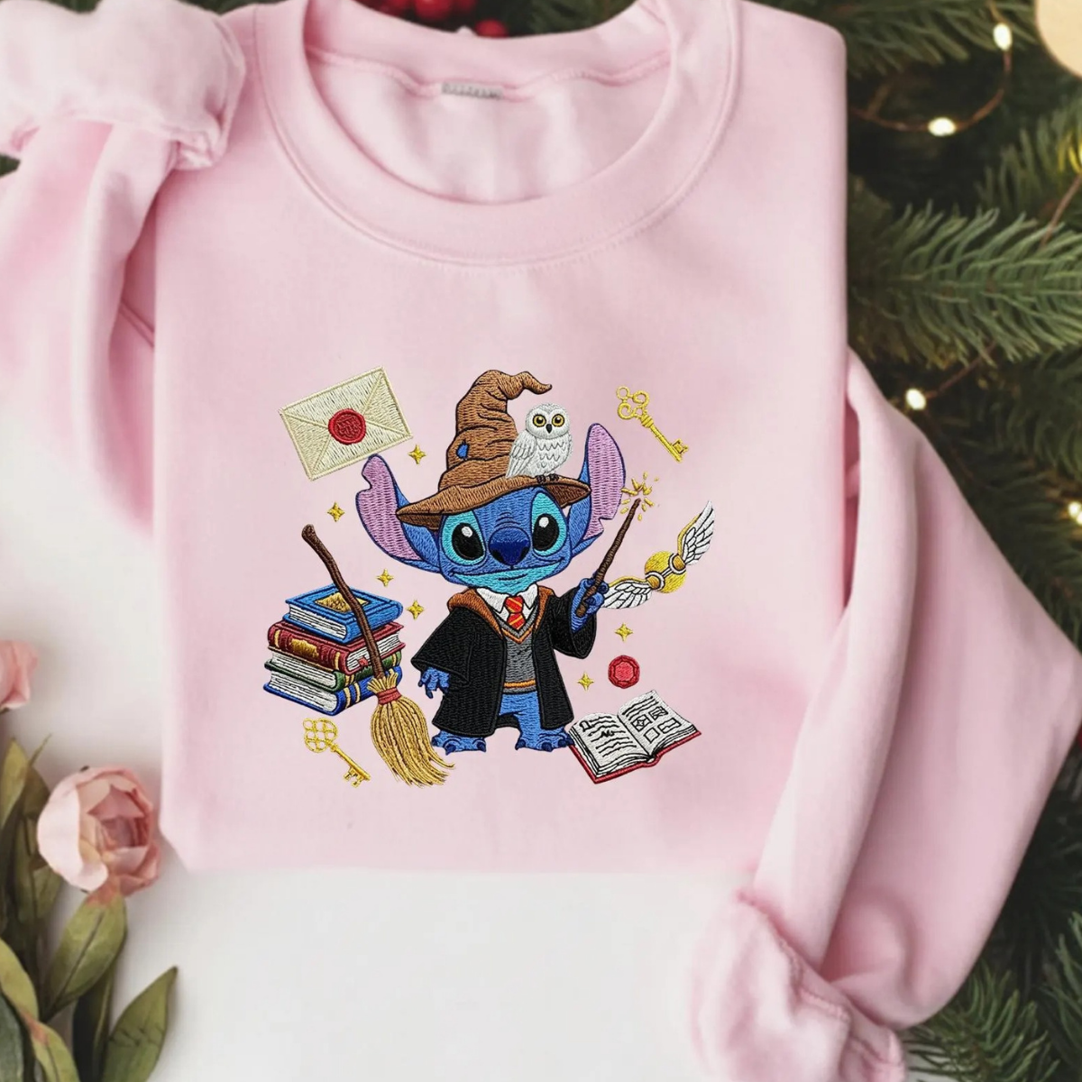 Embroidered Stitch Hogwarts Shirt, Disney Stitch Harry Potter Inspired Shirt, Embroidered Magic World Fan Gift, Wizarding World ESS790