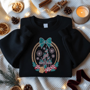 EMBROIDERED Coquette Bows Disney Castle Christmas Sweatshirt, Disneyland Christmas Tee, Disney Gingerbread Candy Cane Sweater,Holiday Season