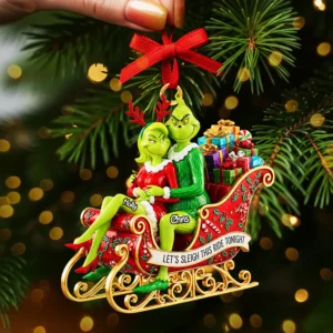 The Grinch Ornament, Merry Grinchmas Ornament, Funny Grinch Monster Ornament, Personalized Green Monster Couple Christmas