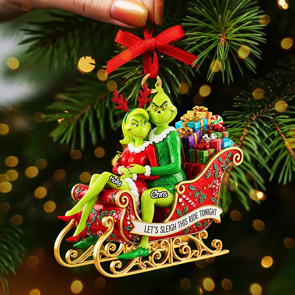 The Grinch Ornament, Merry Grinchmas Ornament, Funny Grinch Monster Ornament, Personalized Green Monster Couple Christmas