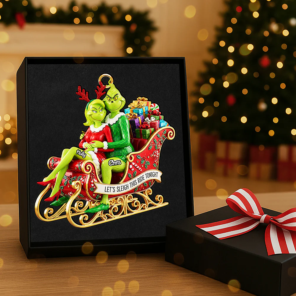 The Grinch Ornament, Merry Grinchmas Ornament, Funny Grinch Monster Ornament, Personalized Green Monster Couple Christmas