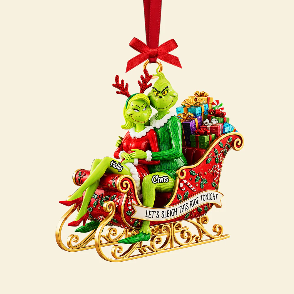 The Grinch Ornament, Merry Grinchmas Ornament, Funny Grinch Monster Ornament, Personalized Green Monster Couple Christmas