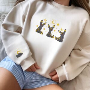 Embroidery Espon and Umbeon Matching Sweatshirt, Espon Psychic Sun and Crescent Moon Embroidery, Couple Anime Shirt, Gift for Her/Him