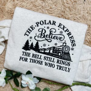 Polar Express Embroidered Sweatshirt: Cozy Vintage Crewneck Sweater, Merry Christmas Outfit, Holiday Gift Idea