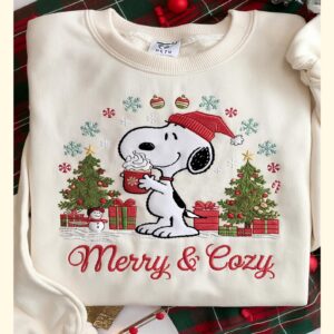 Embroidered Christmas Snoopy Sweatshirt, Christmas Dog Sweatshirt Gift, Dog Xmas Tree Sweatshirt, Dog Christmas shirt, Winter Vibes Sweatshirt