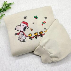 Funny Snoopy Woodstock Christmas Embroidered Sweatshirt, Snoopy Christmas Embroidered Sweatshirt, Christmas Embroidered Sweatshirt