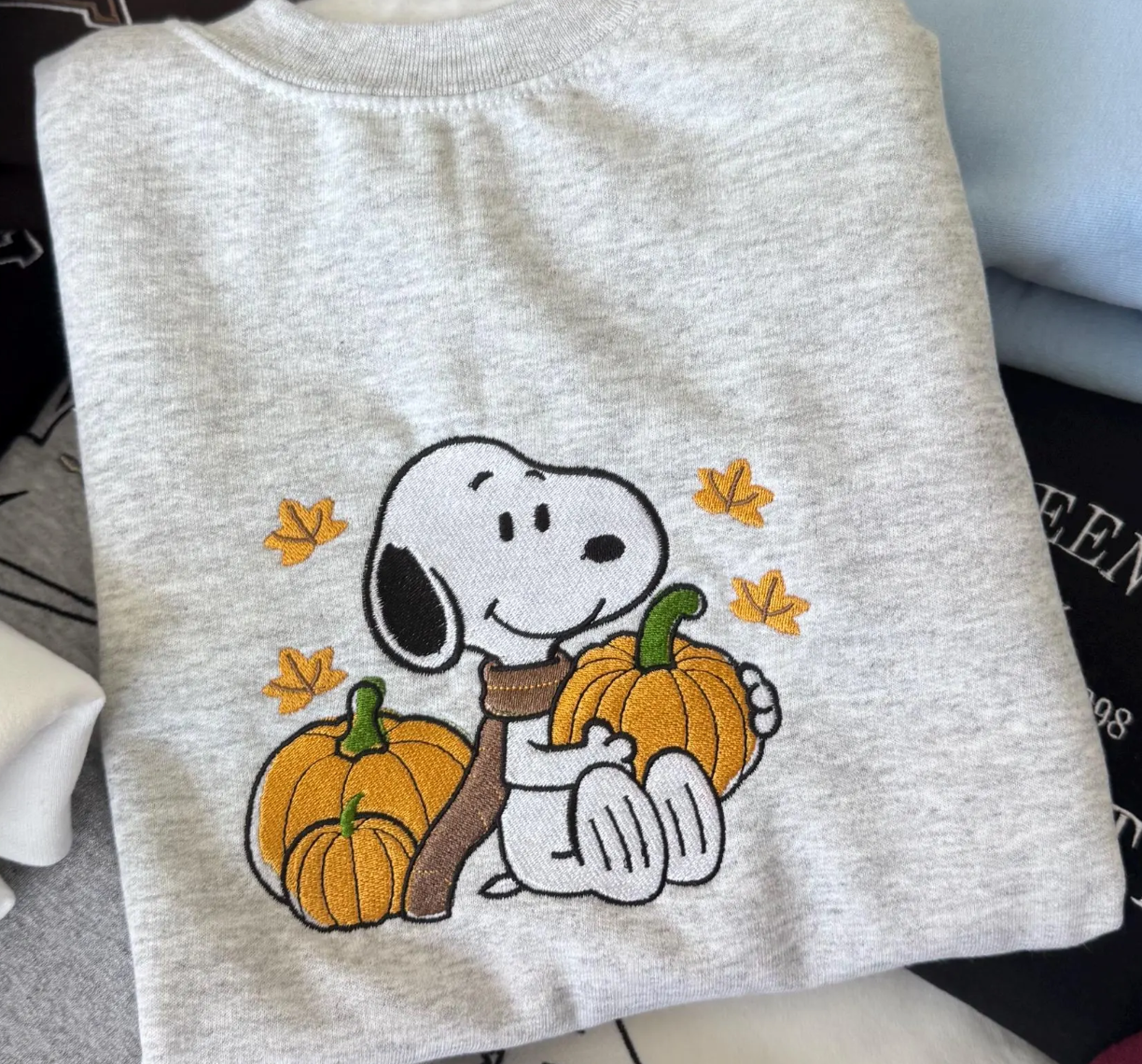 Custom Embroidered Snoopy Sweatshirt • Personalized Hoodie or Crewneck • Fall Cozy Sweater • Custom Sleeve Initial • Handmade Gift