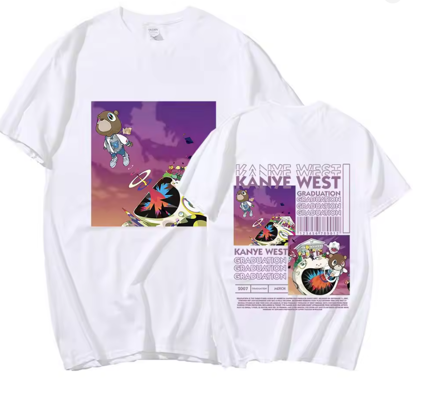 Rapper Kanye West Graduation T Shirt Men Hip Hop Vintage Short Sleeve T-shirt Casual Cotton Oversized T Shirts Streetwear Unisex