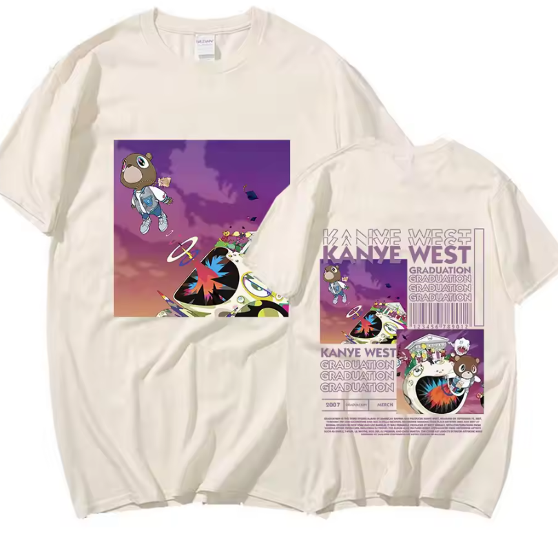 Rapper Kanye West Graduation T Shirt Men Hip Hop Vintage Short Sleeve T-shirt Casual Cotton Oversized T Shirts Streetwear Unisex