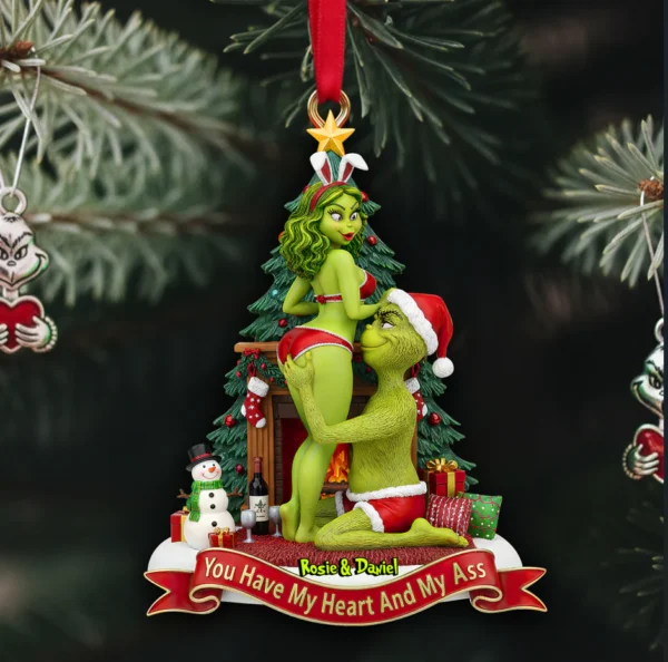 The Grinch Ornament, Merry Grinchmas Ornament, Funny Grinch Monster Ornament, Personalized Green Monster Couple Christmas