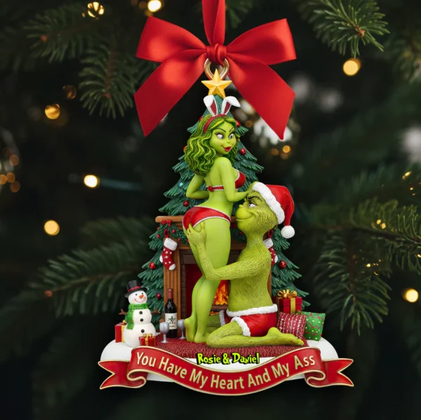 The Grinch Ornament, Merry Grinchmas Ornament, Funny Grinch Monster Ornament, Personalized Green Monster Couple Christmas