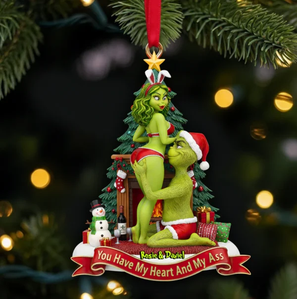 The Grinch Ornament, Merry Grinchmas Ornament, Funny Grinch Monster Ornament, Personalized Green Monster Couple Christmas