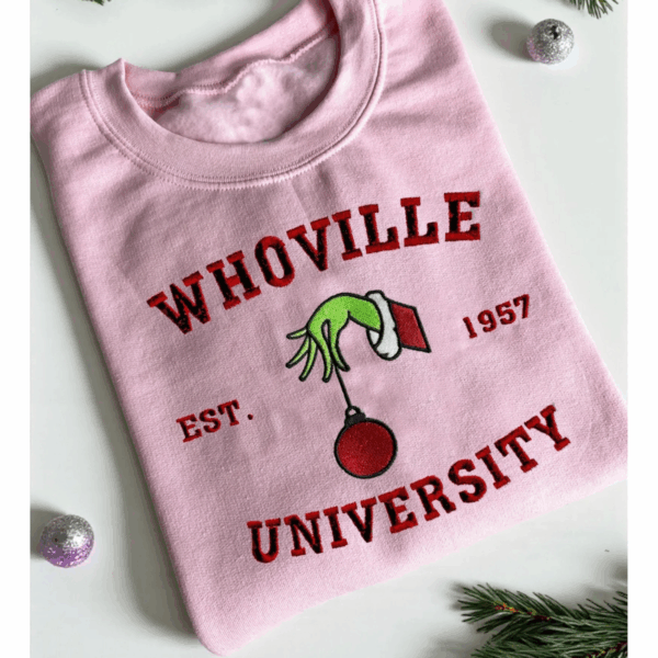 Christmas Whoville University 1957 Embroidered Sweatshirt, Festive Embroidery Christmas Crewneck