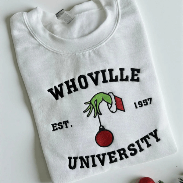 Christmas Whoville University 1957 Embroidered Sweatshirt, Festive Embroidery Christmas Crewneck