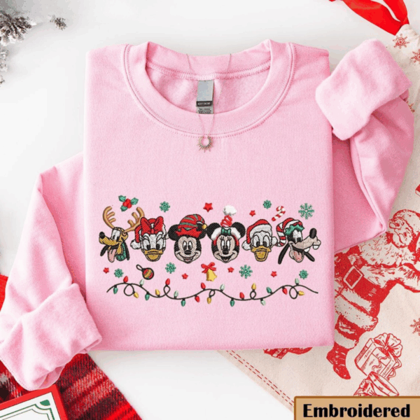 Embroidered Mickey And Friends Lights Christmas Sweatshirt, Mouse Holiday Gift Sweatshirt