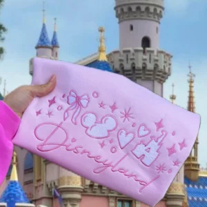 Disneyland Embroidered Crewneck Sweatshirt,Disneyland Bow Sweater, Pink Disneyland Sweatshirt, Cute Disneyland Sweatshirt, Sweethearts Nite.