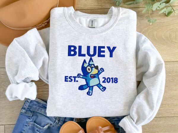 Bluey embroidered kid and adult sweatshirts.