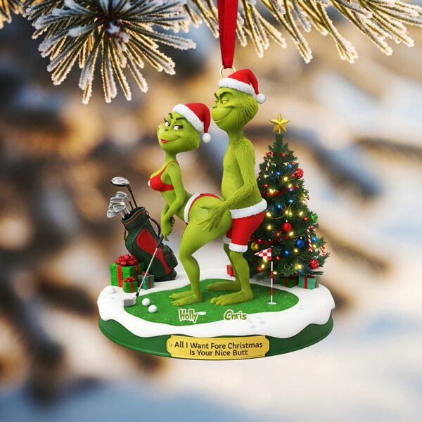 Personalized Grinch Christmas Ornament, Funny Green Monster Couple, Custom Holiday Tree Decoration, Christmas Ornament