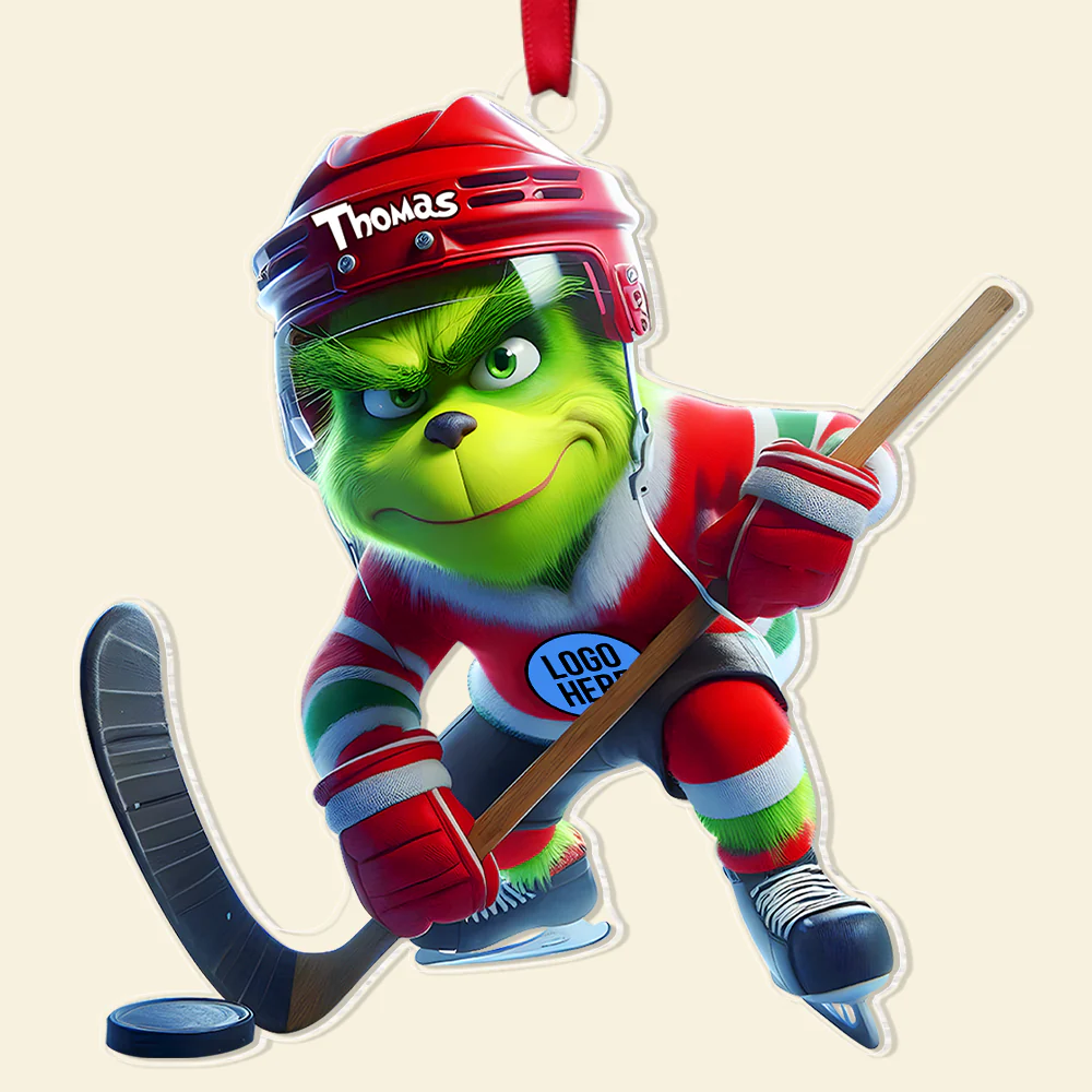 The Grinch Ornament, Merry Grinchmas Ornament, Green Monster Couple Christmas Ornament, Grinch Football Ornament, Funny Sports Acrylic Ornament