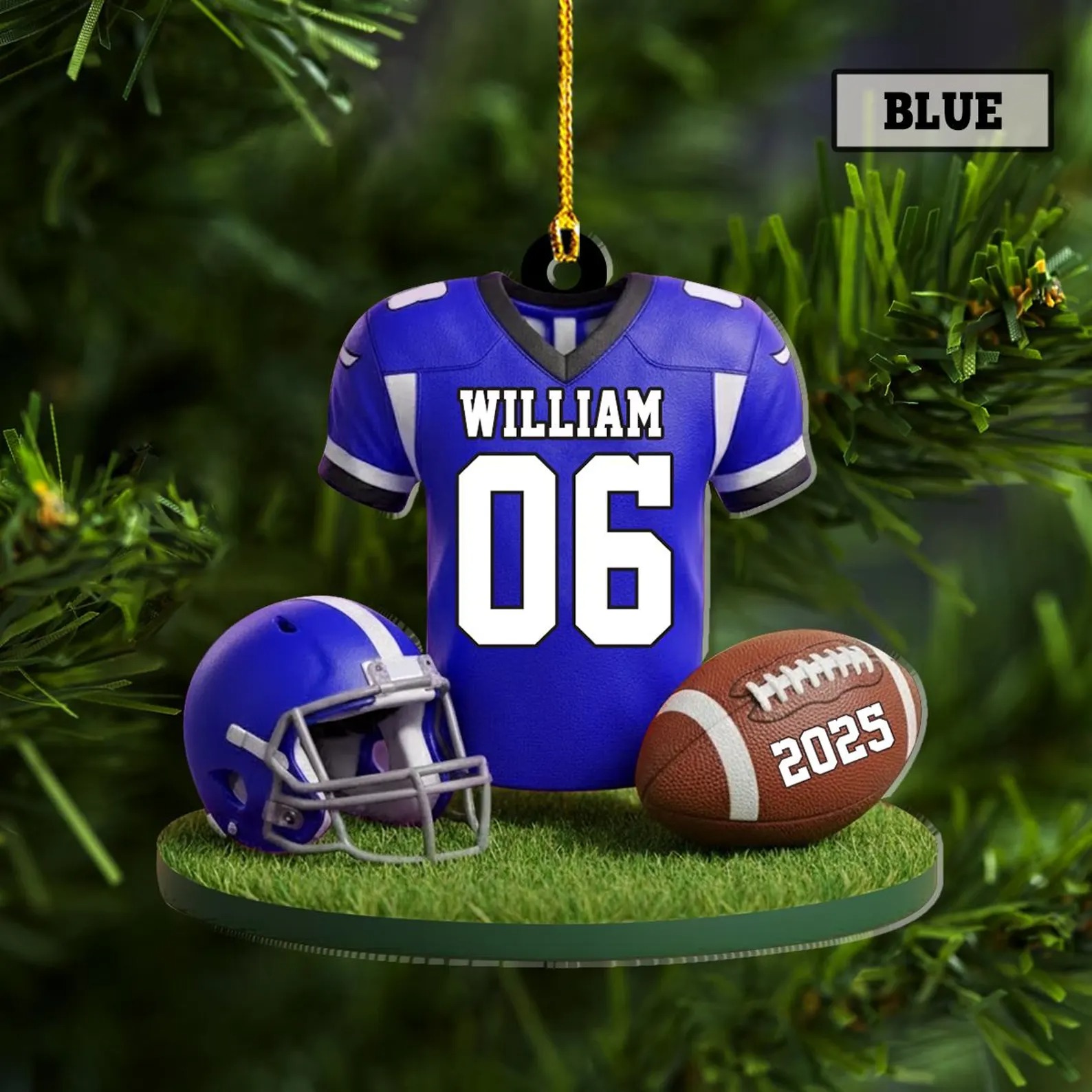 Personalized American Football Christmas Ornament, Custom Football Player Uniform Ornament, Football Helmet And Ball, Football Lovers Gift