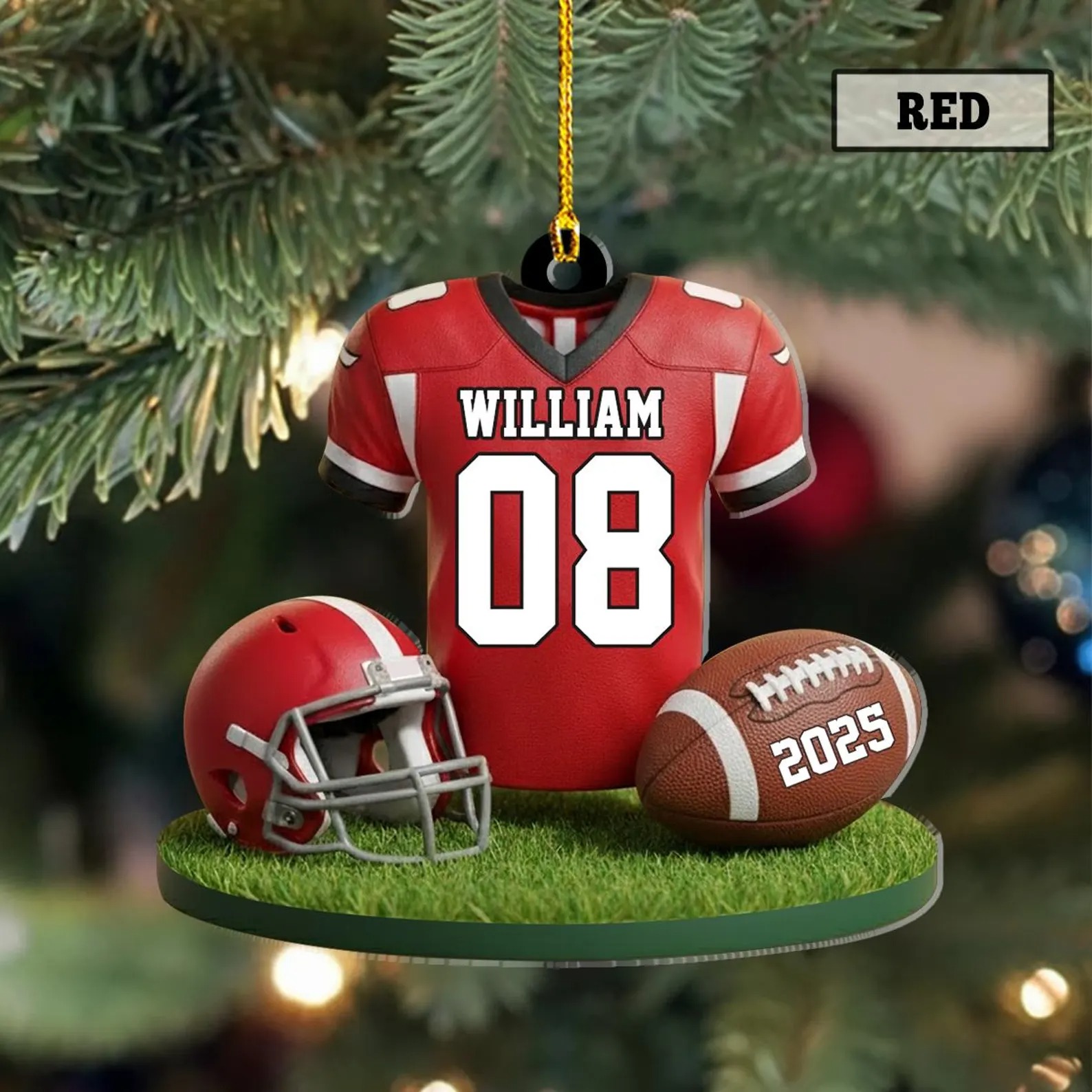 Personalized American Football Christmas Ornament, Custom Football Player Uniform Ornament, Football Helmet And Ball, Football Lovers Gift