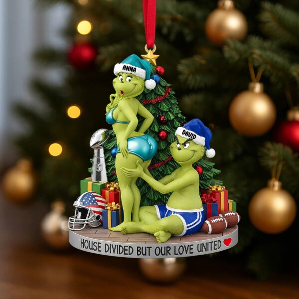 Personalized Grinch Christmas Ornament, Funny Green Monster Couple, Custom Holiday Tree Decoration, Christmas Ornament