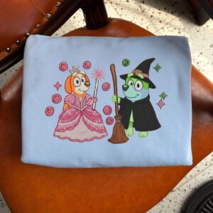 Cartoon Bluey Wicked Embroidered Sweatshirt, Pink Witch Green Witch, Changed For Good Wicked, Bluey Matching Halloween Movie