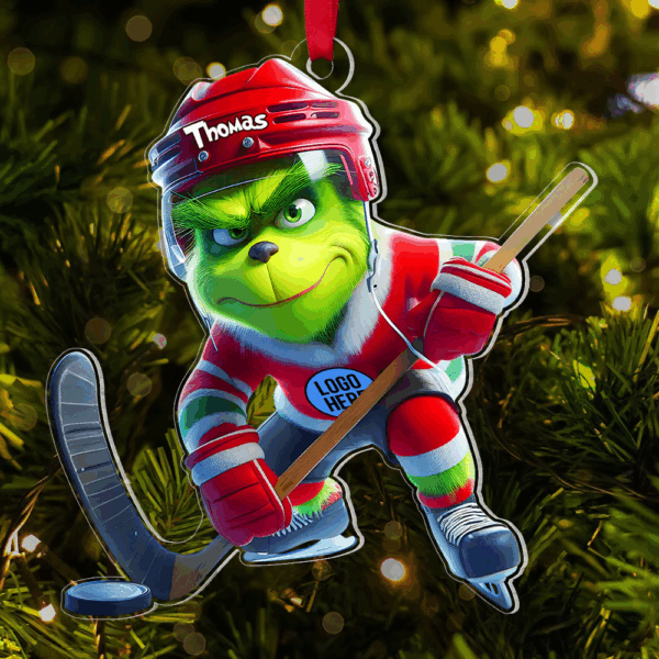 The Grinch Ornament, Merry Grinchmas Ornament, Green Monster Couple Christmas Ornament, Grinch Football Ornament, Funny Sports Acrylic Ornament