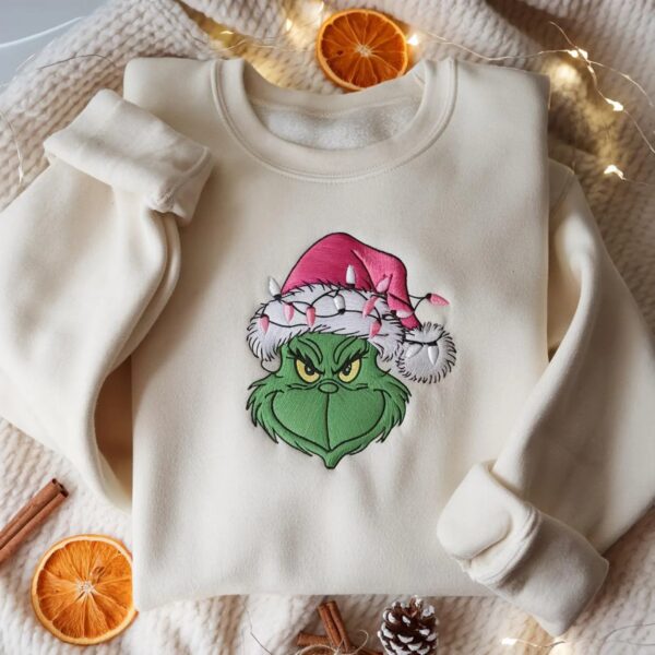 Embroidered Grinch Christmas Light Sweatshirt, Grinchmas Shirt, Grinch Christmas Shirt