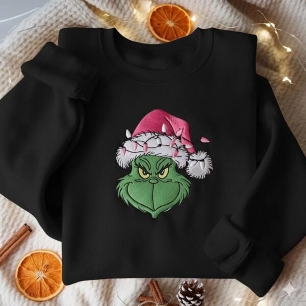 Embroidered Grinch Christmas Light Sweatshirt, Grinchmas Shirt, Grinch Christmas Shirt