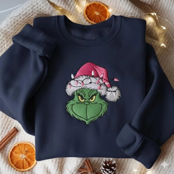 Embroidered Grinch Christmas Light Sweatshirt, Grinchmas Shirt, Grinch Christmas Shirt