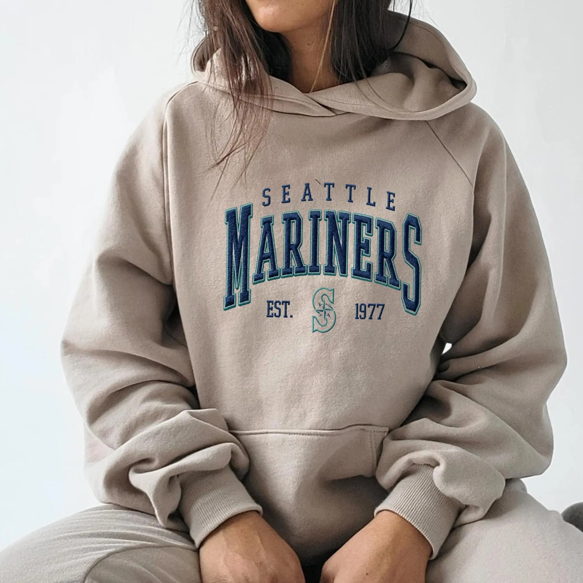 Embroidered Mariners Baseball Sweatshirt: Unisex Crewneck Pullover