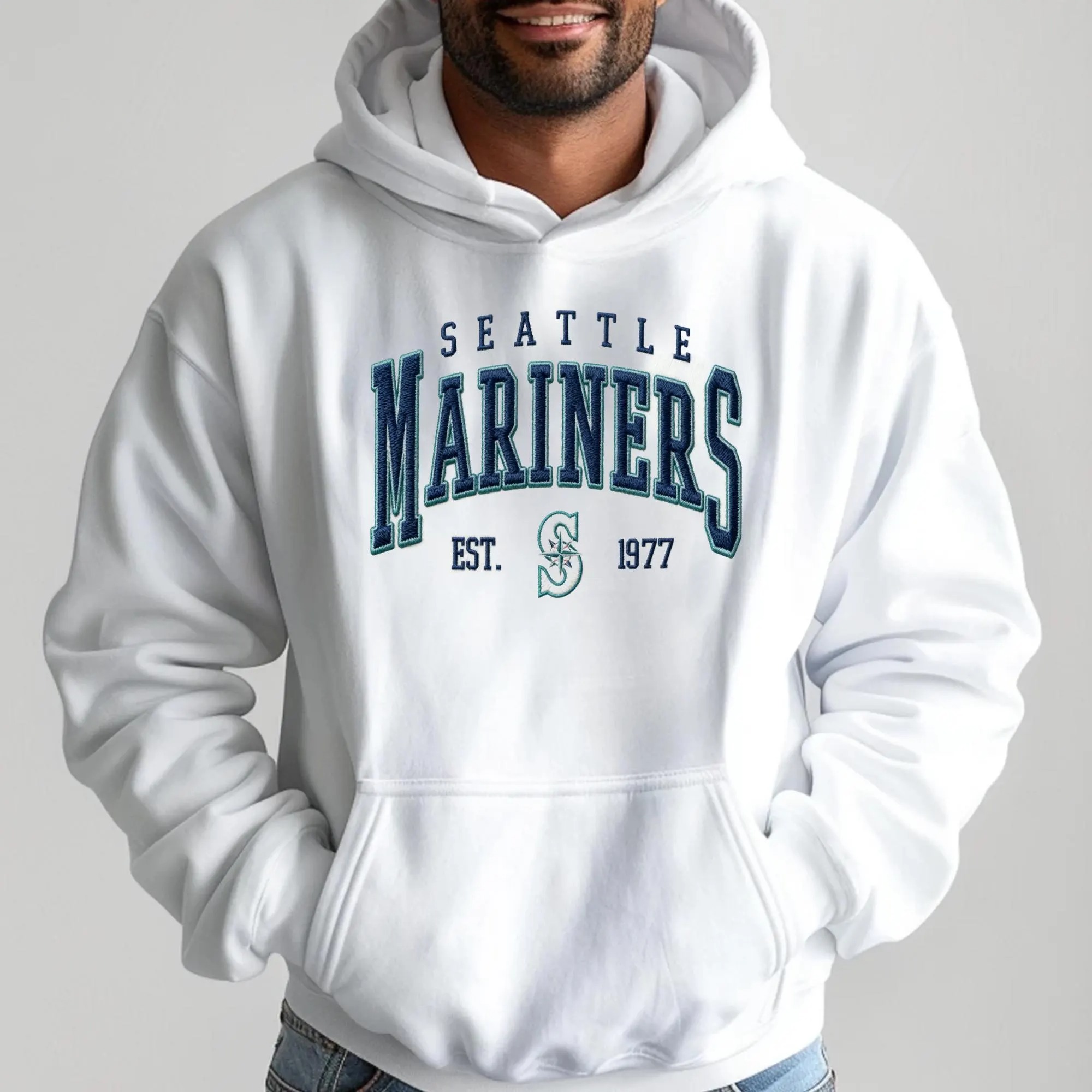 Embroidered Mariners Baseball Sweatshirt: Unisex Crewneck Pullover