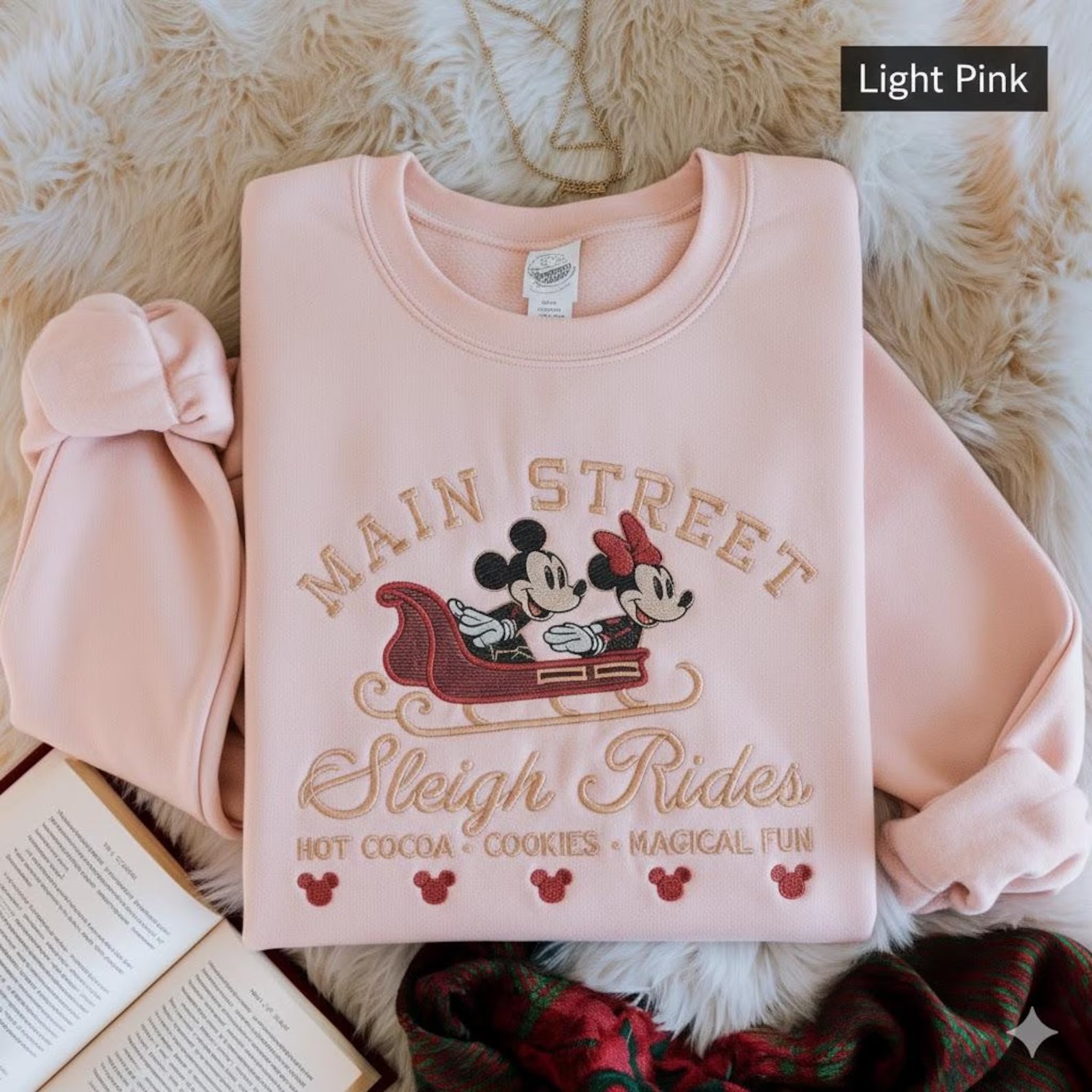 Embroidered Retro Mickey Minnie Main Street Sleigh Rides Sweatshirt, Disney Christmas Sweatshirt, Mickey Minnie Christmas Sweatshirt