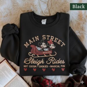 Embroidered Retro Mickey Minnie Main Street Sleigh Rides Sweatshirt, Disney Christmas Sweatshirt, Mickey Minnie Christmas Sweatshirt