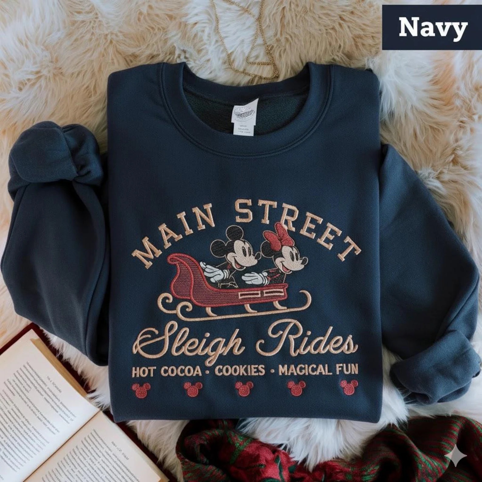 Embroidered Retro Mickey Minnie Main Street Sleigh Rides Sweatshirt, Disney Christmas Sweatshirt, Mickey Minnie Christmas Sweatshirt