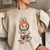 Embroidered LABUBU Crewneck, LABUBU Sweatshirt, Cute Monster Embroidery Shirt, Streetwear Cartoon Sweater, Kawaii LABUBU Gift