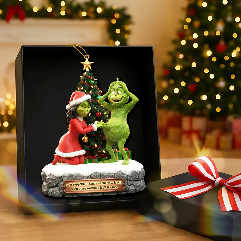 Personalized Grinch Christmas Ornament, Funny Green Monster Couple, Custom Holiday Tree Decoration, Christmas Ornament